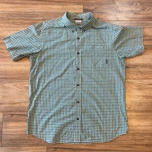 Columbia Men’s Short Sleeve Button-Up Shirt Green Blue Plaid Check Size Large